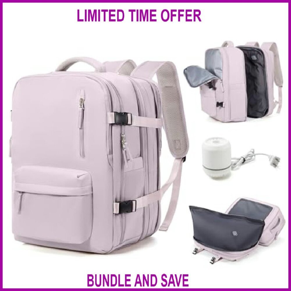 Vacuum Compression Travel Backpack with Pump, Flight Approved 18x14x8, - Picture 2 of 8